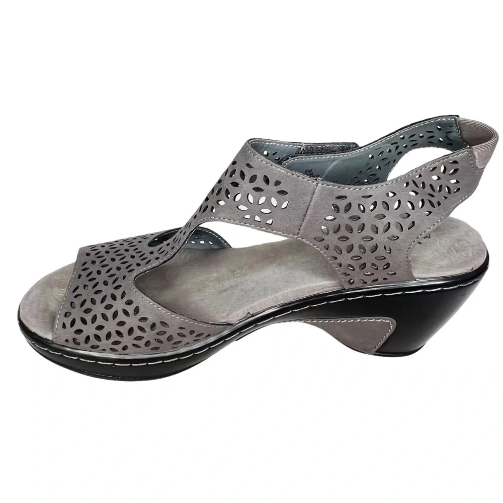 JBU by Jambu Chloe Gray Vegan Leather Laser Cut Wedge Sandals With Memory Foam 9